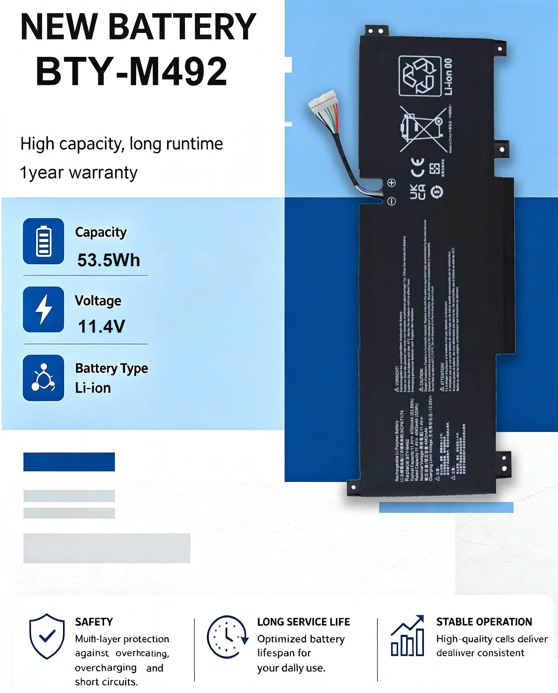 Whole Price BTY-M492 Laptop Battery For MSI Pulse GL66 11UDK-255VN 11UEK-016AU 11UCK-200XPL GL76 Katana GF66 GF76 11UD 11UE 12UG
