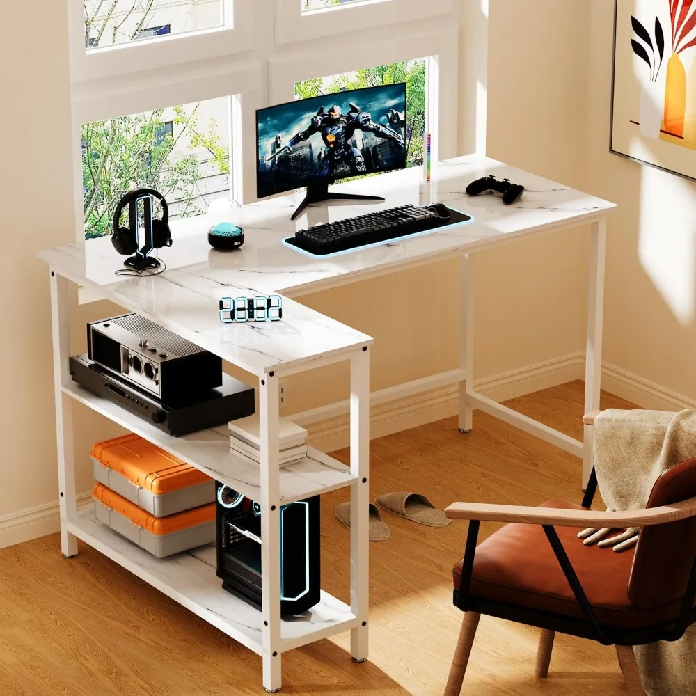 Gaming Writing Desk 50 Inch with Storage Shelves, Home Office Study PC Table Workstation for Comfortable Livi