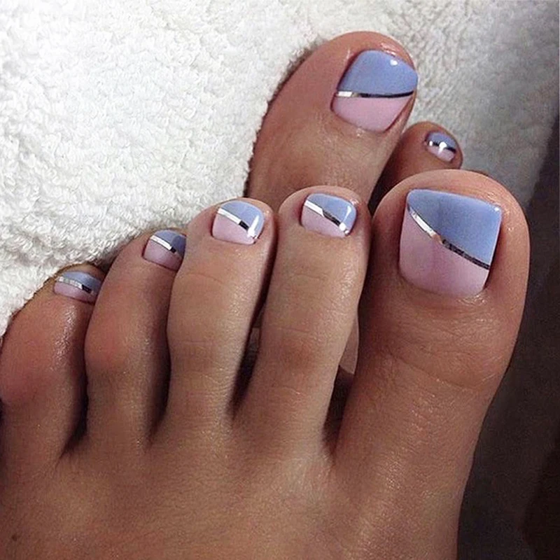 

New Summer Simple French Fake Toenails Wearable False Toe Nails Removable Press On Toe nail 24pcs Fake Toenails For Girls Women