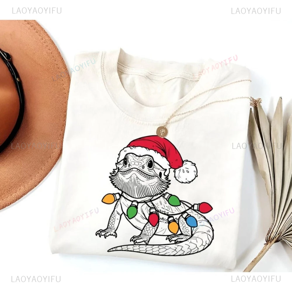 Bearded Dragon Christmas T-Shirt Cute Reptile Holiday Xmas Lizard Lover Gift TShirt Casual Fashion Loose Harajuku Unisex Tees