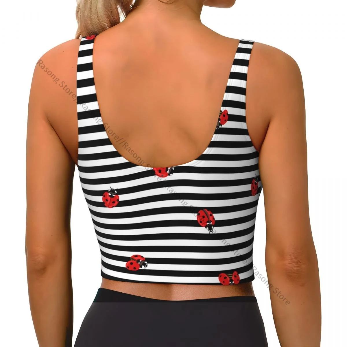 Women Sexy Sports Vest Red Ladybugs On Stripes Female Streetwear Sport Lingerie Tee Crop Top