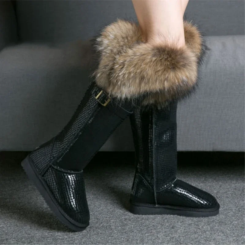 G&Zaco Luxury Genuine Leather Snow Boots Winter Natural Fox Fur