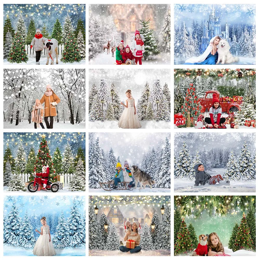 

Mocsicka Winter Backdrop for Photography Snow Forest Christmas Tree Baby Child Portrait Photo Background Studio Photoshoot Props