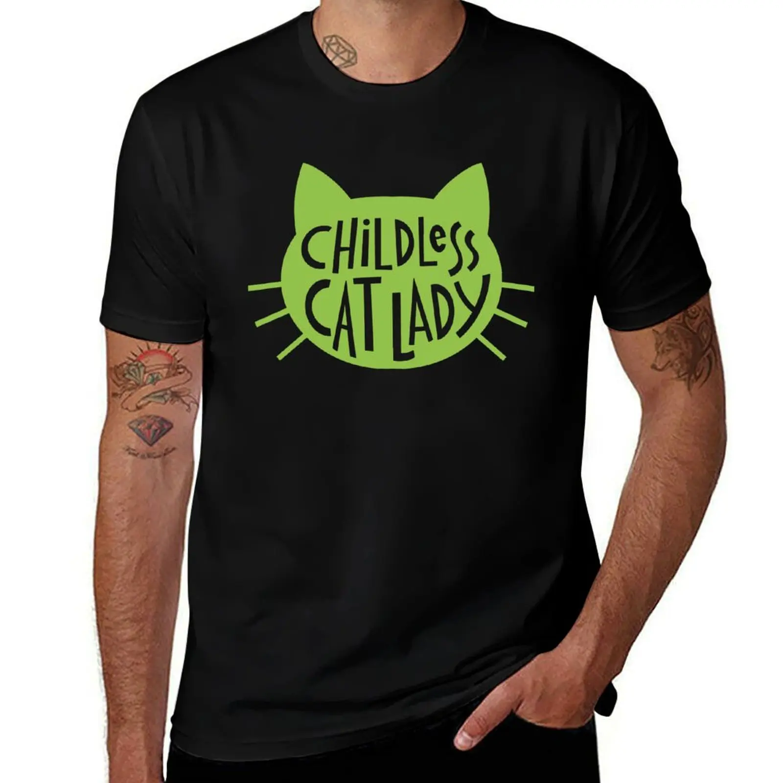 

Childless Cat Lady in Chartreuse T-Shirt Basic Simple Casual Short Sleeve Tee