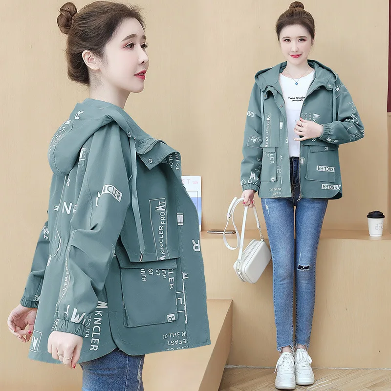 Mantel Trench Fashion Wanita Musim Gugur Kasual Lengan Panjang Bertudung Mantel Pendek Longgar Jaket Jaket Wanita