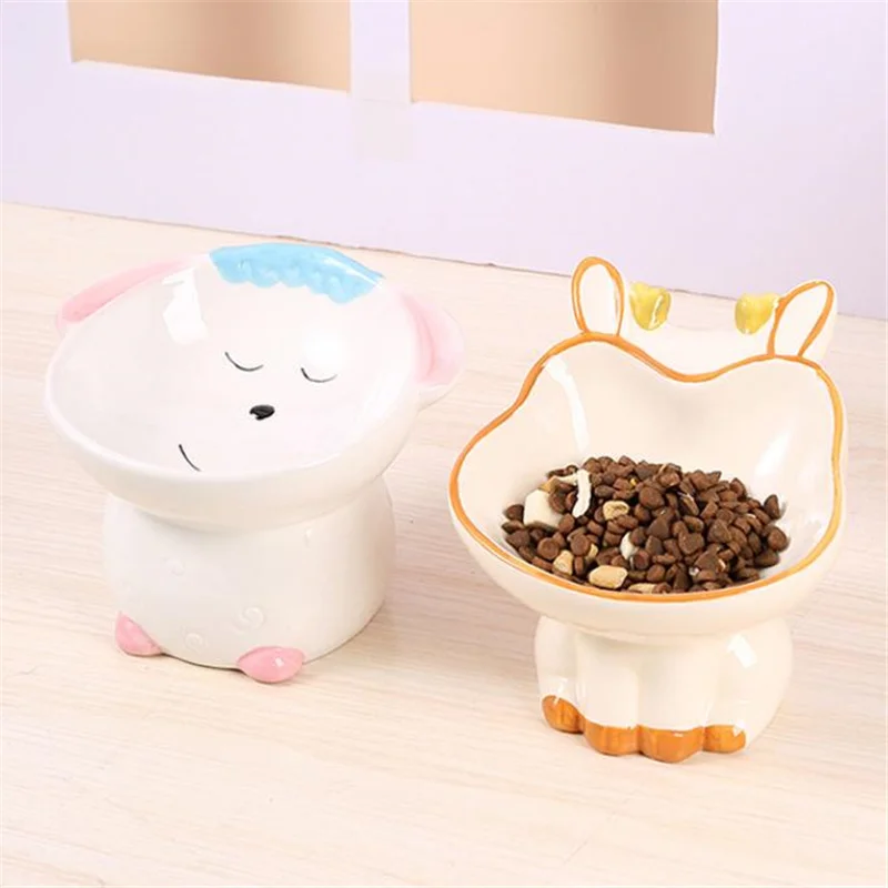 Cartoon Lion Cute Pet Bowl Eramic High Foot Neck Protection Feeder Multi-purpose Water and Food Container Cat Dog Bowl