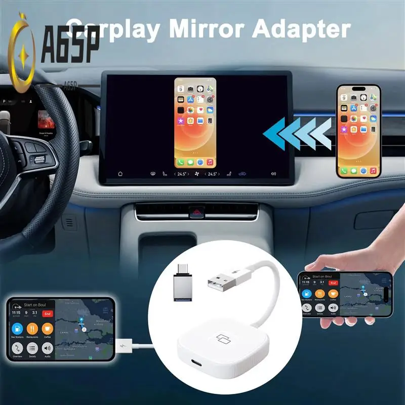 

A65P-2PCS Carplay Mirror Adapter For Wired Carplay Mirror Dongle With PD For Converting Video To Car Display