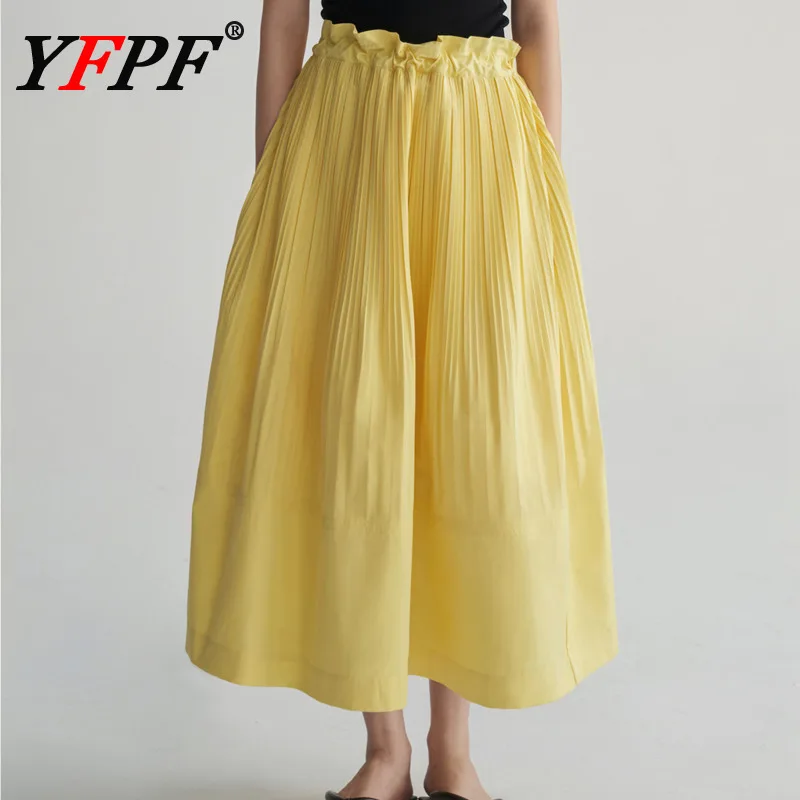 YFPF – jupe longue décontractée pour femmes, taille élastique, couleur unie, ligne A, ample, mode, vêtements polyvalents, nouvelle collection printemps 2026