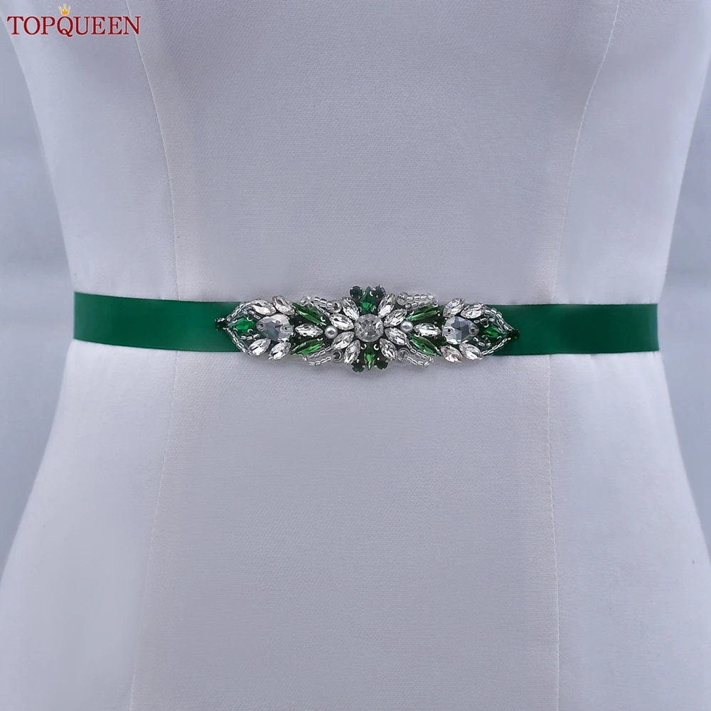 TOPQUEEN Green Dress Fashion Belt Bridal Accessories Wedding Banquet Belt Handmade Applique Woman Waist Decoration S337-KL