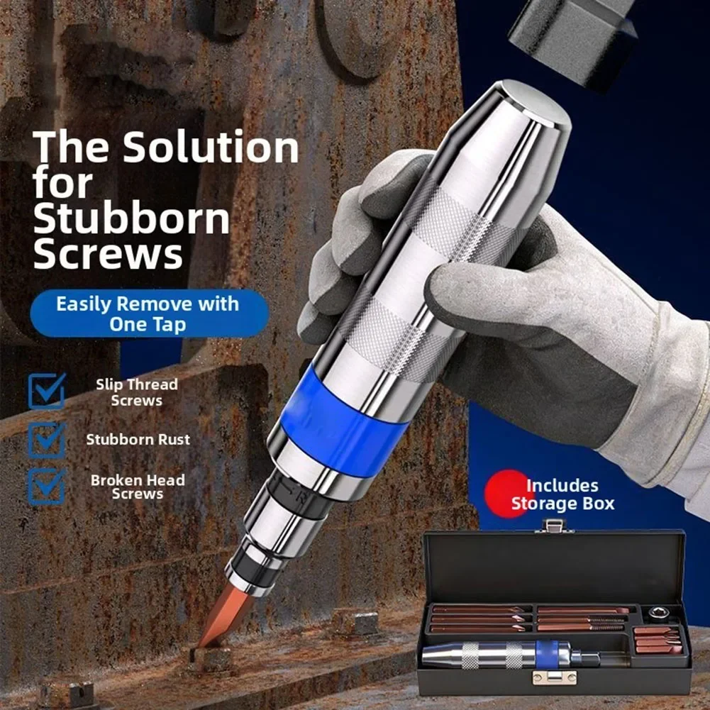 

Набор ударных отверток для тяжелых условий эксплуатации для снятия сорванного и заржавевшего болта, с реверсивной рукояткой и эргономичной рукояткой.