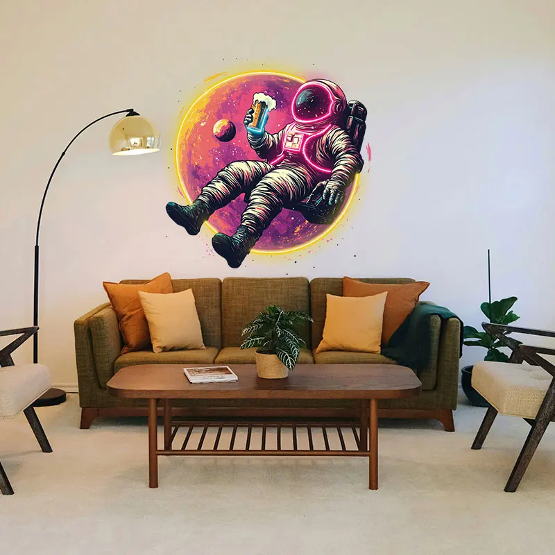 Neon LED Astronaut with Beer Light - Fun Space Themed Wall Décor for Home, Bar, Café - Energy-Efficient, Eye-Catching Gift Ideas