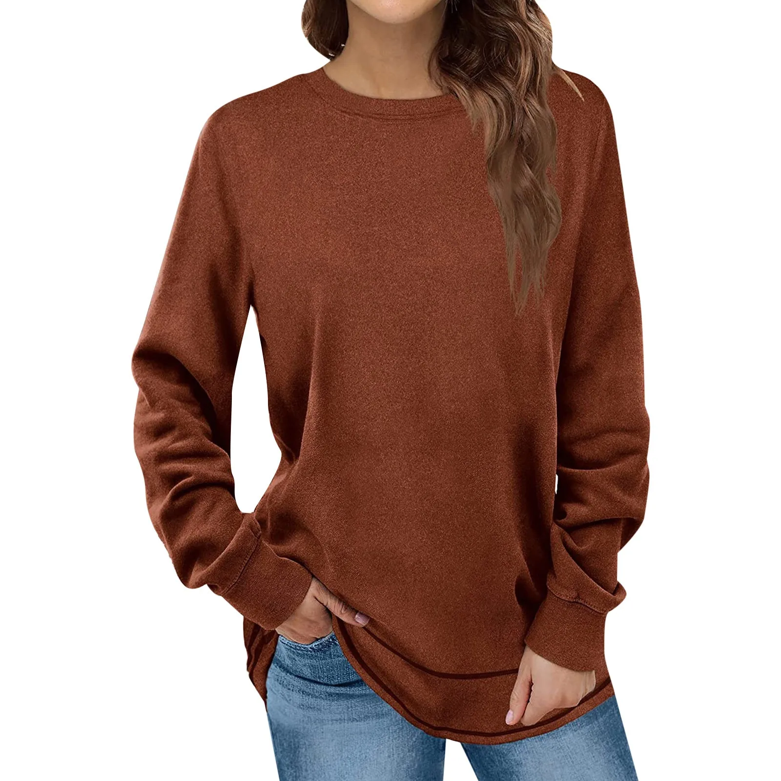 Womens Sweatshirts Soild Large For Women Crewneck Long Sleeve Fashion Shirts Tops Christmas Shirts Women Hoodies