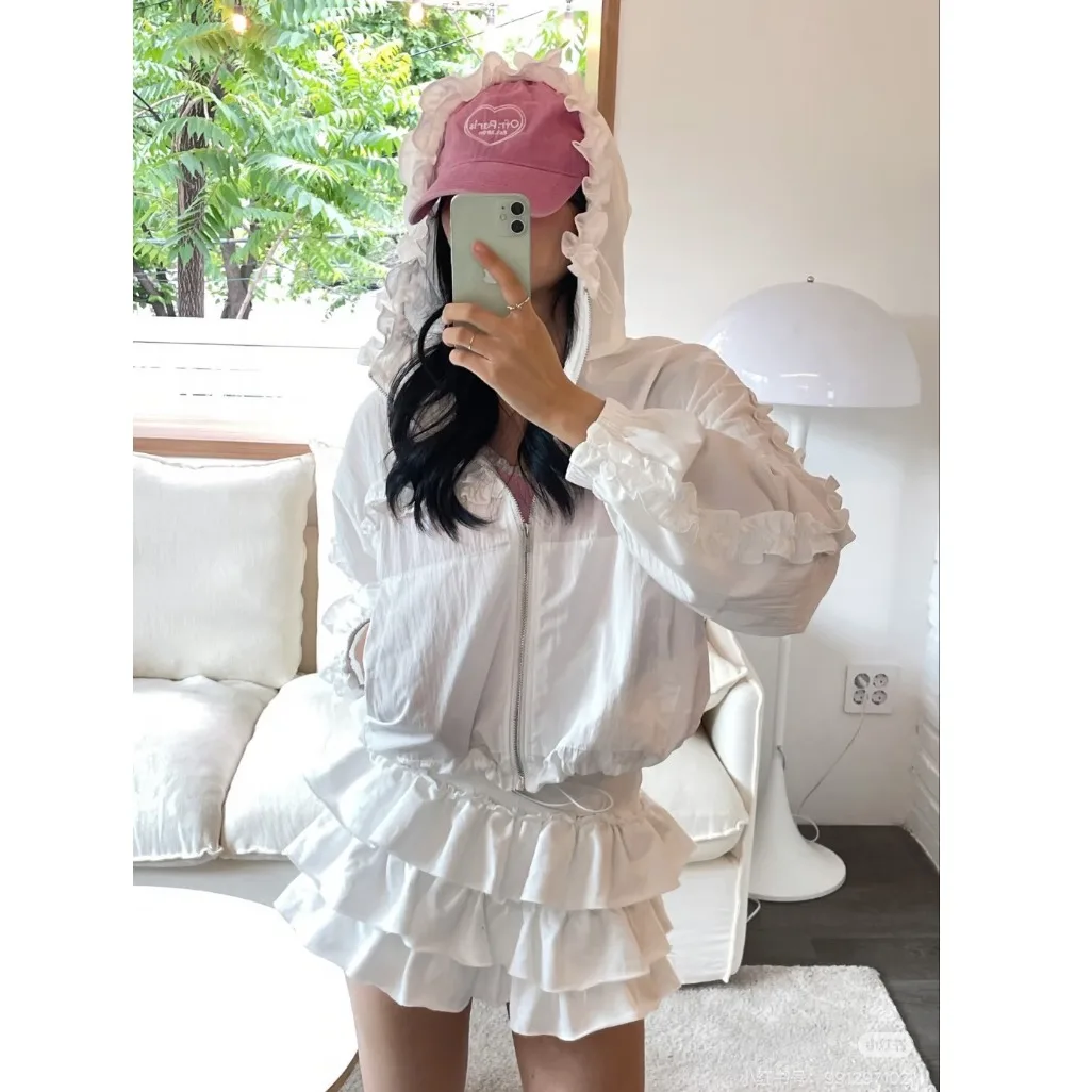 Hooded Drawstring Short Sleeveless Jacket Outerwear Long Sleeve Drawstring Ladies' T-shirt Standard Fit Universal Size