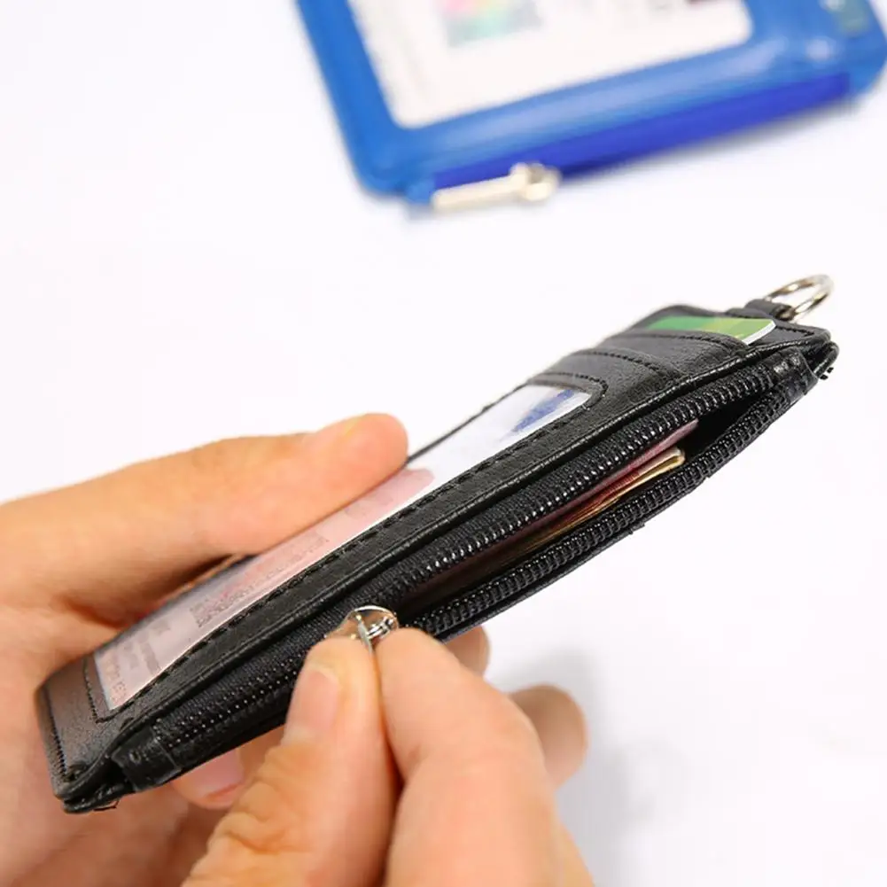 Id Badge Holder with 5 Card Slots Employee Sleeve 2-in-1 Employee Id Badge Holder with Lanyard Window Card Case Faux Leather