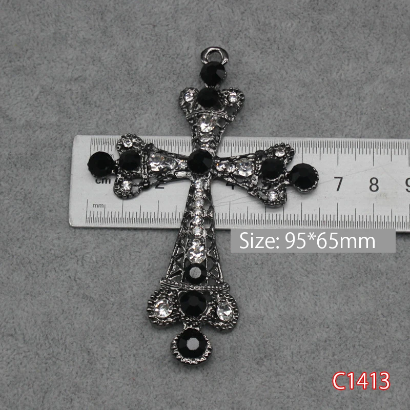 Silver Cross Inlaid Pearl Rhinestones Alloy Accessories For Lolita Headdress Crown Decorate DIY Jewelry Making Accessories Charm