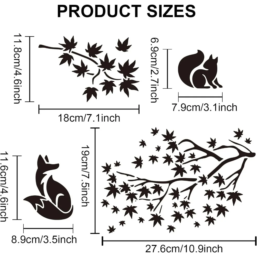 2pcs Autumn Fall Painting Stencils Maple Leaf Mushroom Fox Squirrel Pumpkin Stencils with 1pc Paint Brush 11.7×8.3inch Reusable