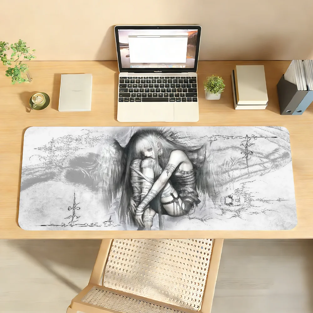 Black White Angel Goth Mouse Pad For Office Gaming And Keyboards Non-Slip Large Waterproof