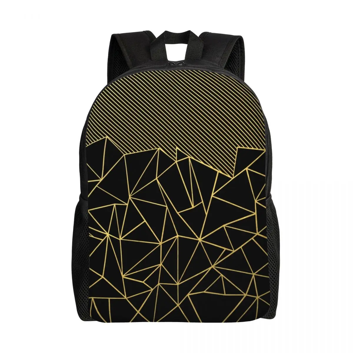 Custom Abstract Lines Geometric Gold Backpacks for Men Women Water Resistant School College Bag Printing Bookbag