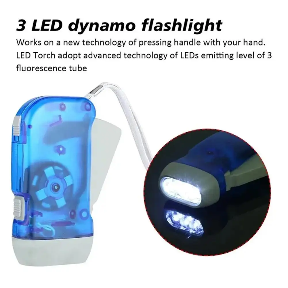 Hand Pressing Dynamo Crank Wind Power Up Flashlight Outdoor LED Hand Pressing Dynamo Power Flashlight for Outdoor Home