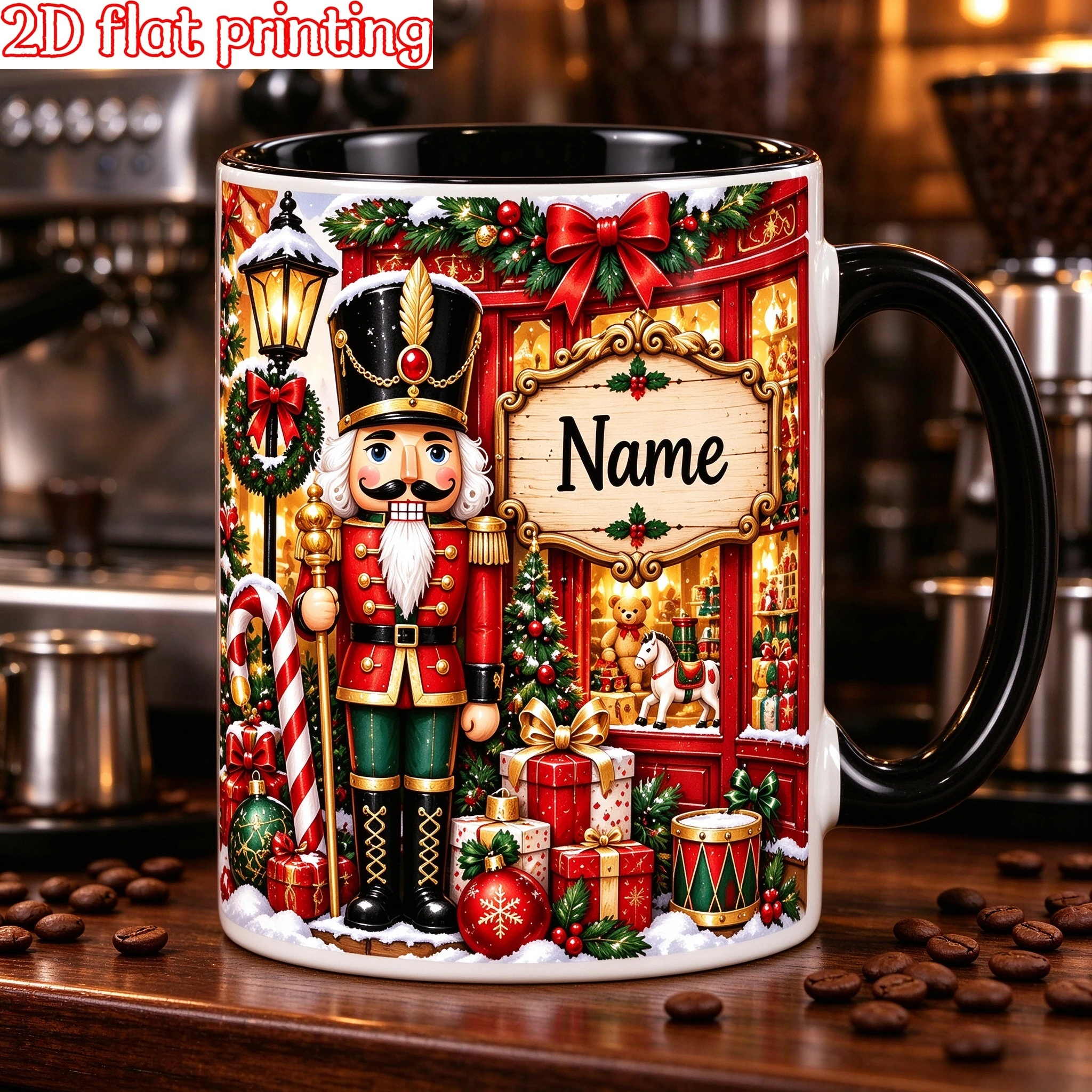 2D 1pc 11oz Personalized Christmas Nutcracker Coffee Mug, Christmas Gift for Bestie, Water Cup Hand Wash Only, Microwave Safe