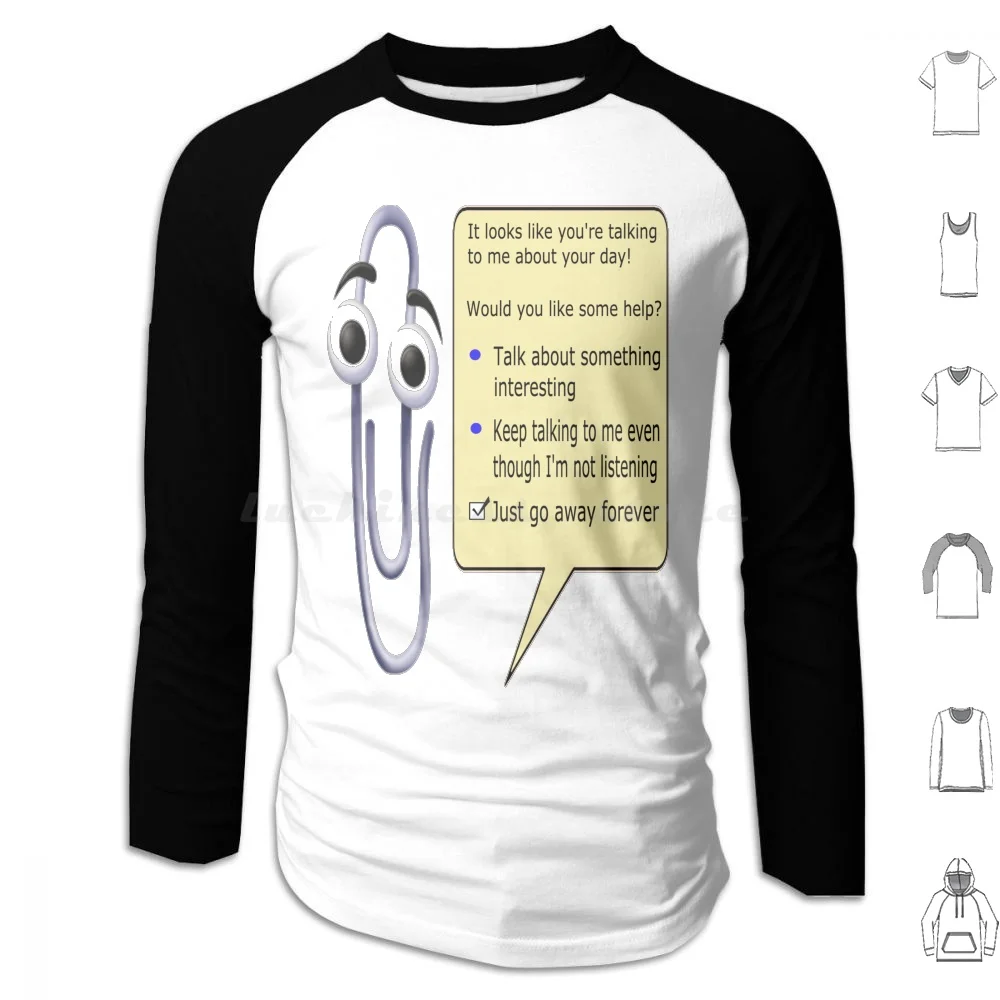 

Спасибо Клиппи! Толстовки с длинным рукавом Clippy Microsoft Paperclip Допомощь Компьютер Ретро 90-е Windows Офис Юмор Юмор Забавный