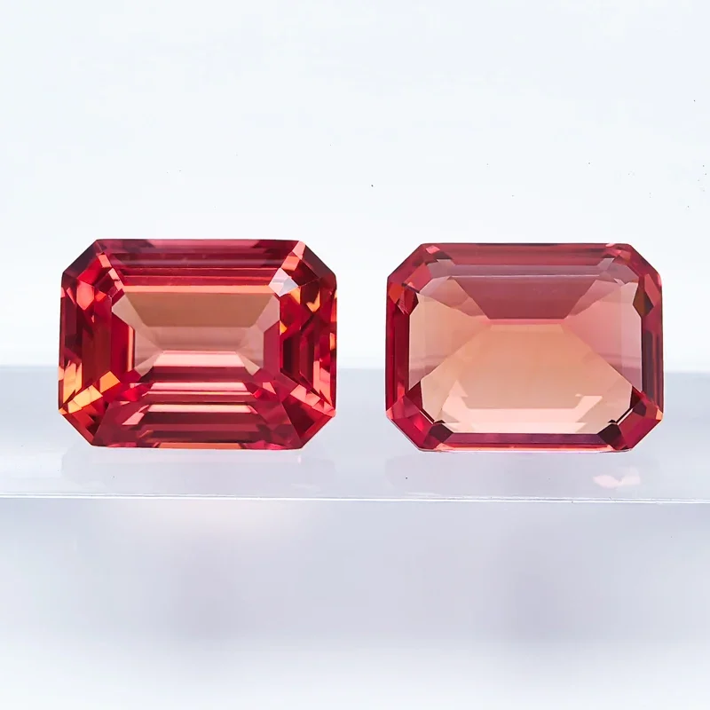 Lab Grown Sapphire Emerald Cut Sunset Red Color for Charms Jewelry Making DIY Ring Necklace Earrings Main Materials Certificate