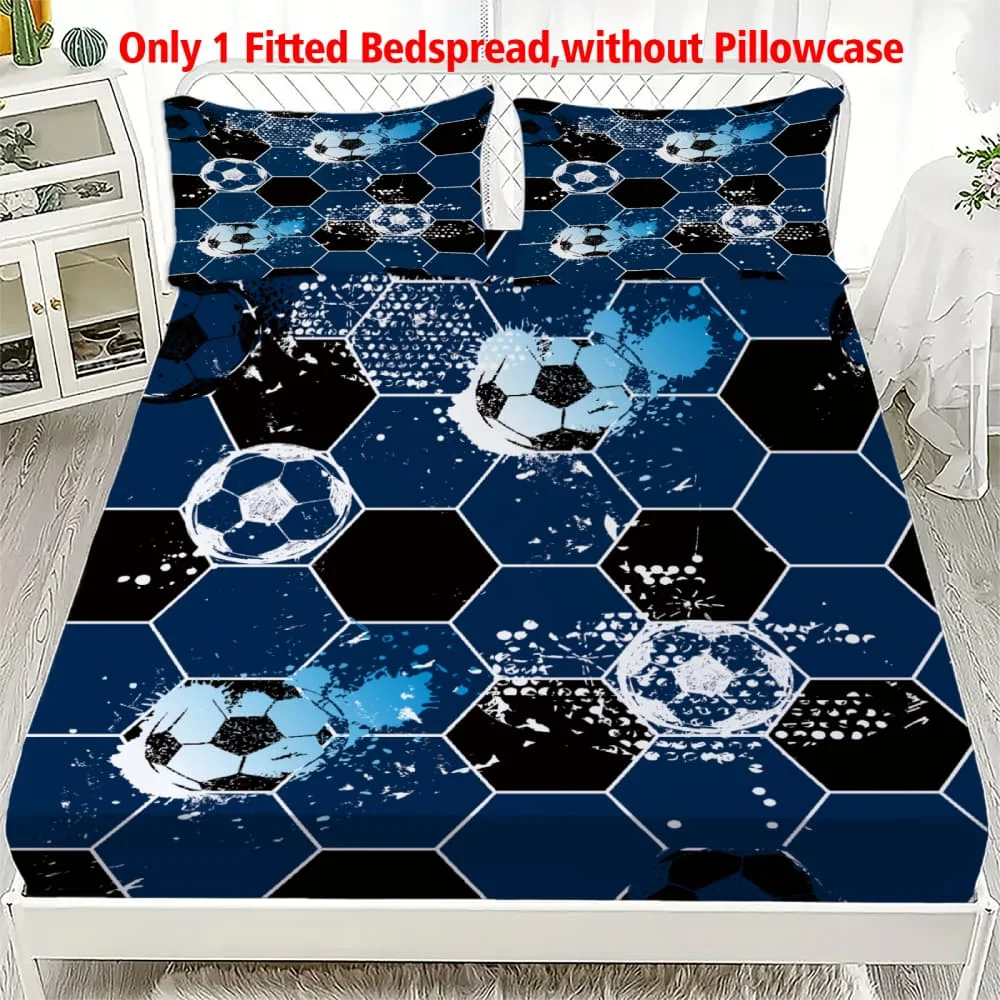 1 Stück Blau-Schwarzes Sechseck-Fußballmuster Spannbettlaken mit Tiefen Taschen, Elastischer Matratzenbezug für Einzel-, Doppel-, Queen- und King-Size-Betten, Schlafzimmer-Dekoration