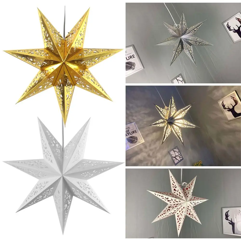 Background Pendant Party Hollow Seven Point Star Decorative Lampshade 45cm Decorative Lamp Christmas Paper Star Lampshade