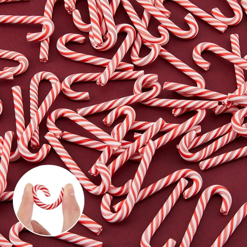 50 pçs vermelho branco doces varas de plástico mini cana de natal guirlanda ornamentos telefone bolo decoração árvore doces