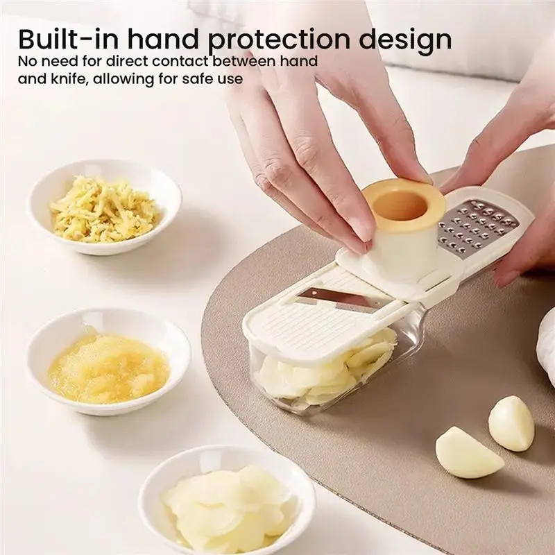 AT29-Mini Garlic Slicer Multi-Functional Veggie Garlic Ginger Grinder Vegetable Mandoline 2Pc