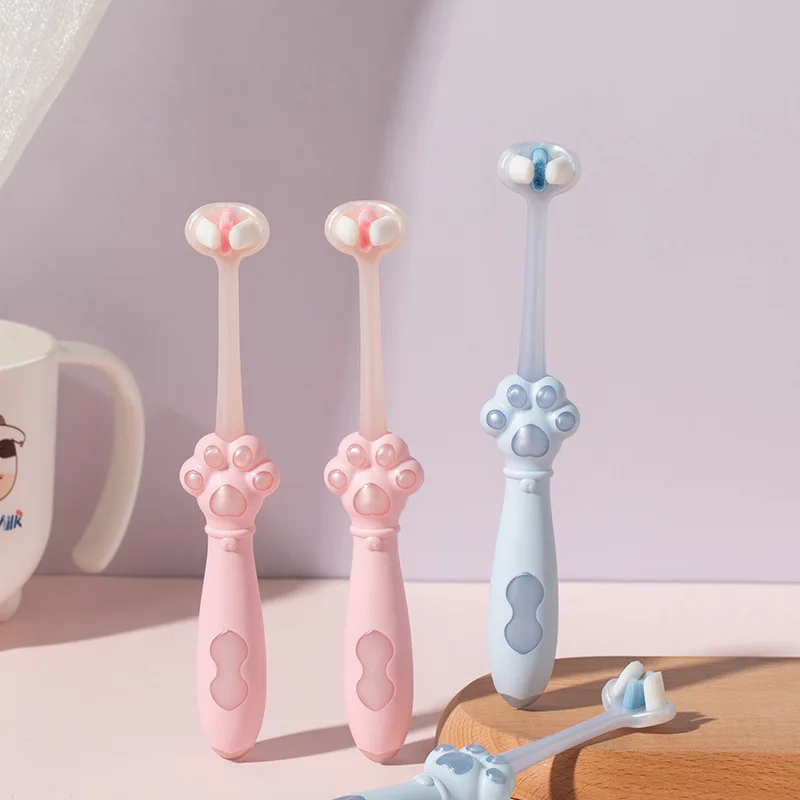 5 D Three Sides Children's Toothbrush Cute Cartoon Cat Claw Independent Packaging Manual Soft Bristled Brush Deep Cleaning Teeth