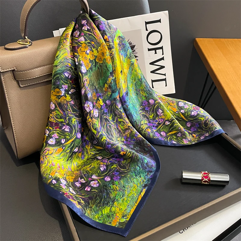 Design Shawl Ladies Neck Tie Luxury Brand Neckerchief Wrist Wrap 100% Real Silk Square Scarf Women Hair Ribbon Headband Bandana