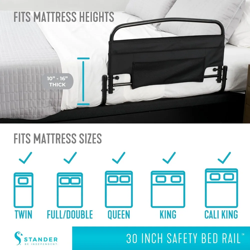 30-Inch Safety Bed Rail with Padded Pouch for Adults and Seniors, Fits King/Queen/Full/Twin Beds, ASTM Approved