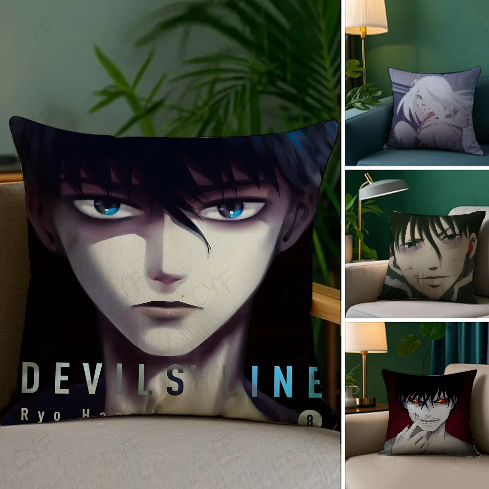 

Anime DEVILS LINE Pillow Case Anti-dustmite Pillowcase Invisible zipper silky short plush Sofa cushion cover