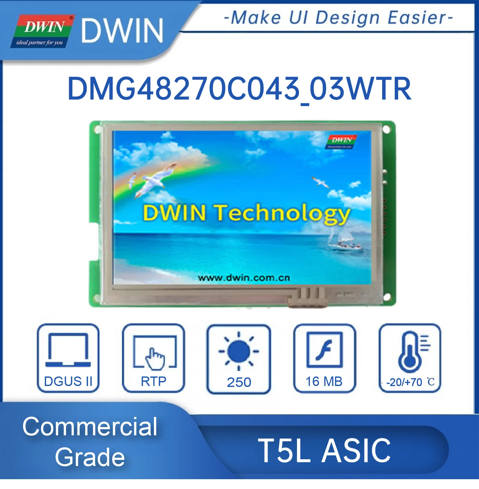 DWIN 4.3-Inci 480*272 Layar TFT Layar Port Seri Cerdas DMG48270C043 _ 03W LCD WiFi Sentuh Opsional