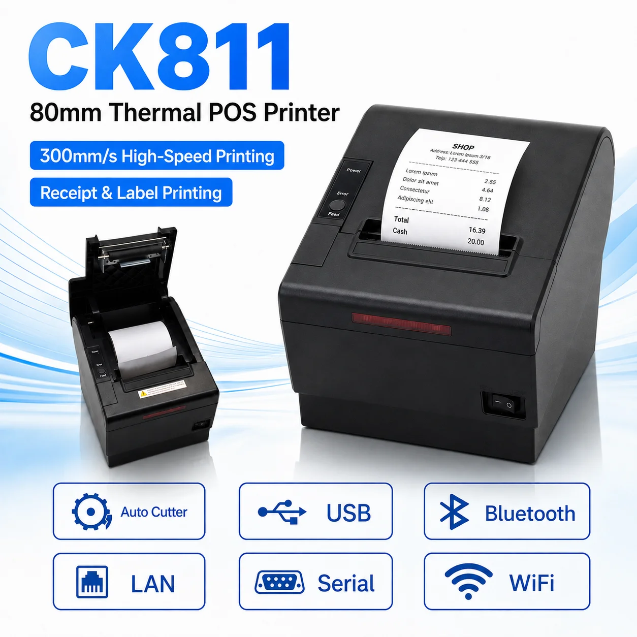 80mm Thermal Printer With Auto Cutter Use For Sales And Kitchen POS Printer Compatible USB/Wifi/BT/LAN Receipt Printer