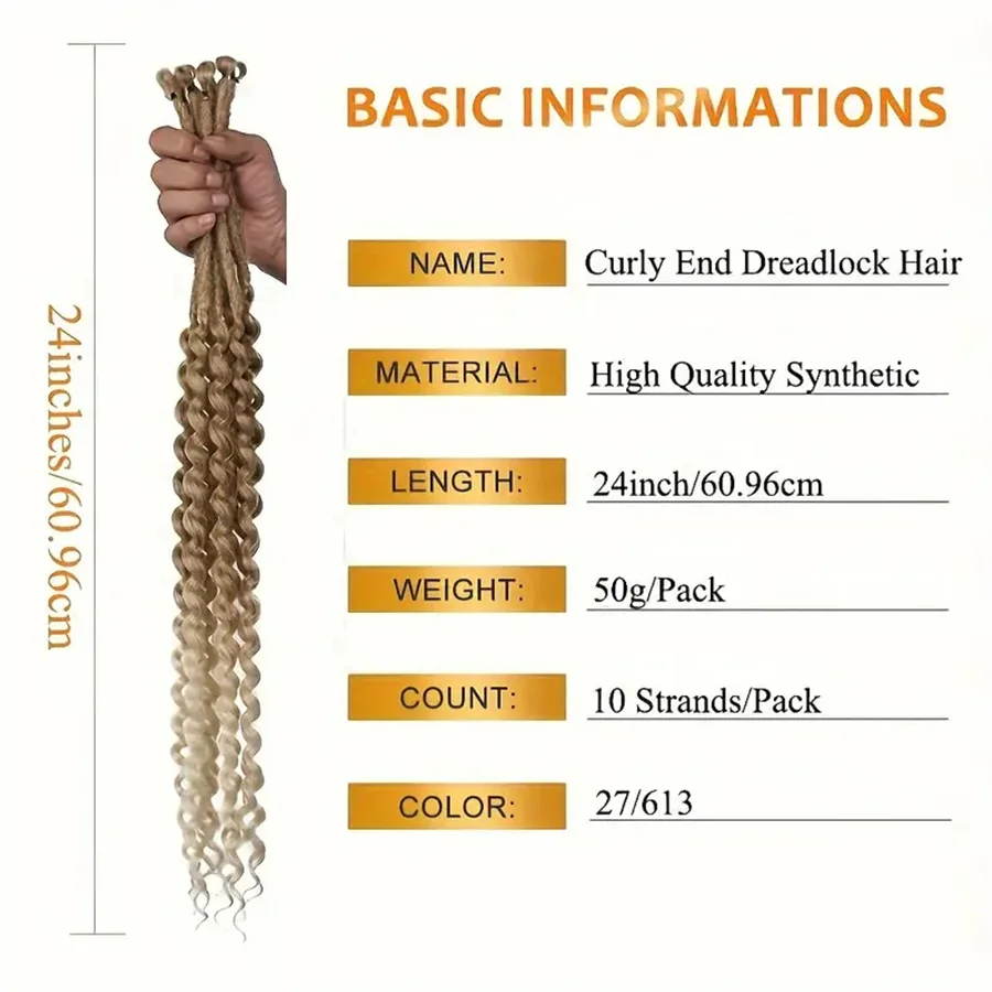 24inches 10 Strands Thin Wavy Soft Light Brown to Blonde Dreadlock Extensions Wavy Dreadlocks Synthetic Dreadlock Extensions