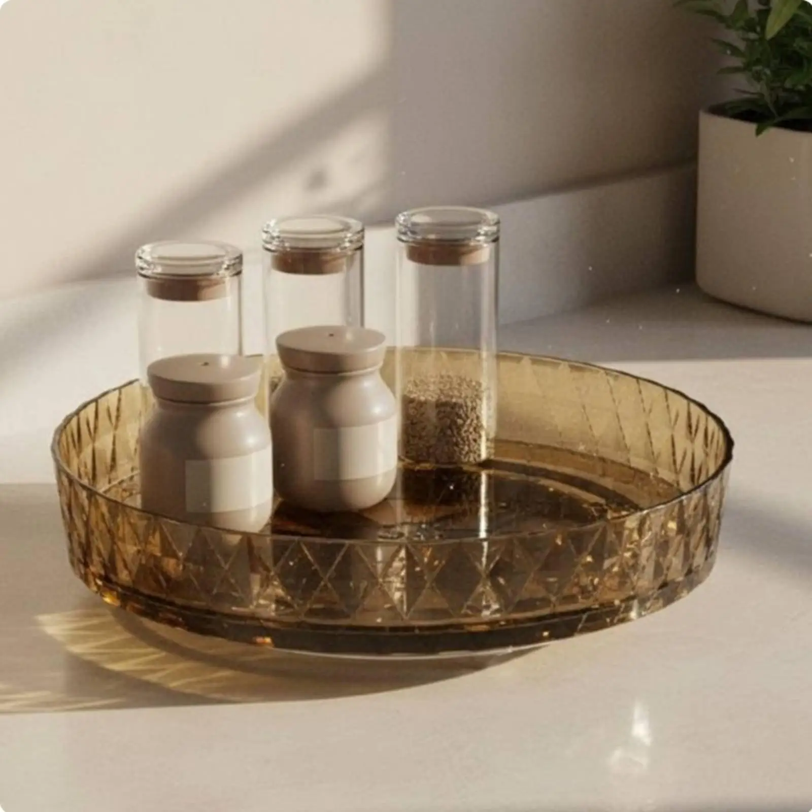 Rotating Storage Tray High Edge Lazy Susan Rotating Spice Tray Holder Turntable for Household Cabinet Pantry