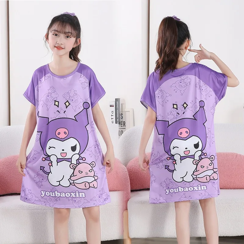 2024 New Girls' Cartoon Sanrio Pajamas Thin Summer Children's Pajamas Girls Trend Big Children's Home Dress Children Clothing