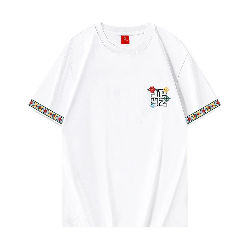 

MenT Shirts Fashion Embroidery T Shirt Casual Letter Chinese Vintage Harajuku Tees Short Sleeve Cotton Loose Unisex Summer Tops
