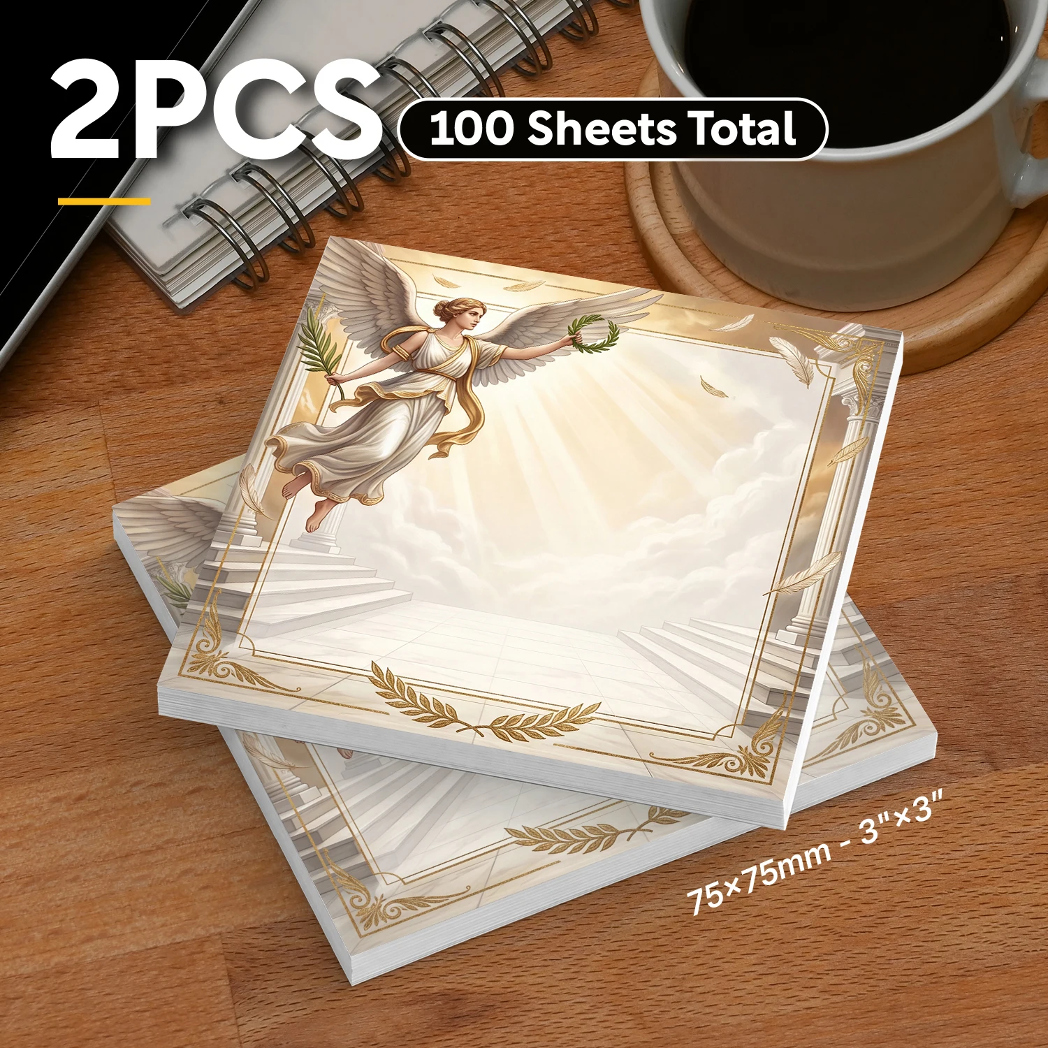 2pcs Greek Angel Sticky Notes, Winged Goddess Memo Pads, 100 Sheets Total, Removable Self-Adhesive Notes for Planner, To-Do List
