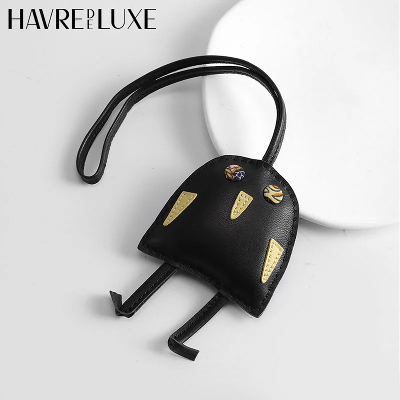 Koeienhuid lederen uil tas charme voor Hermes tas echte luxe schattige sleutelhanger handgemaakte pop tas accessoires dames decoratie cadeau