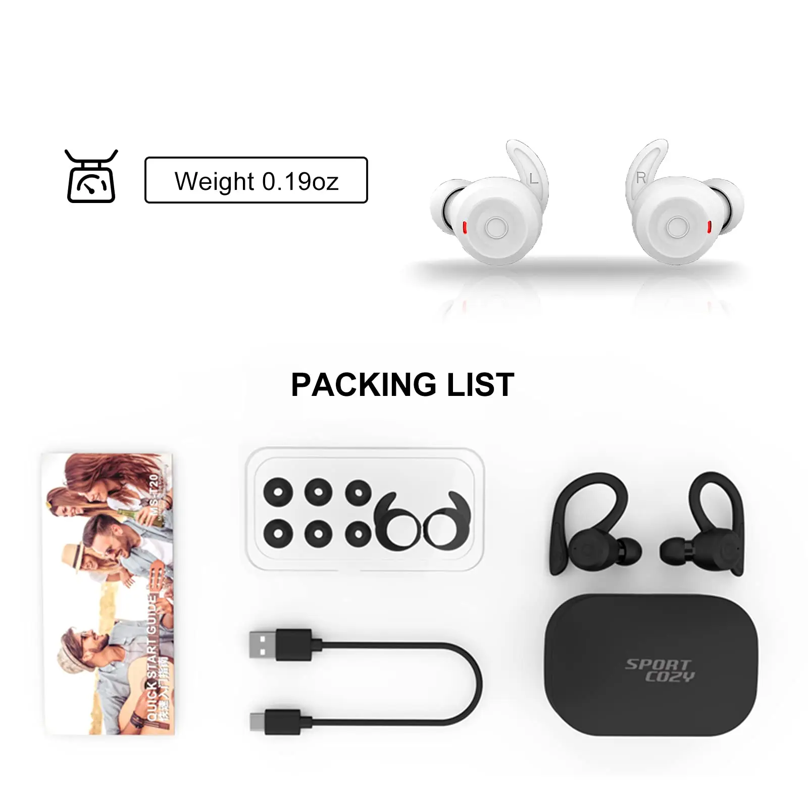 XT80 Pro Earphone Bluetooth nirkabel, earbud nirkabel dengan kait telinga, peredam kebisingan dalam telinga