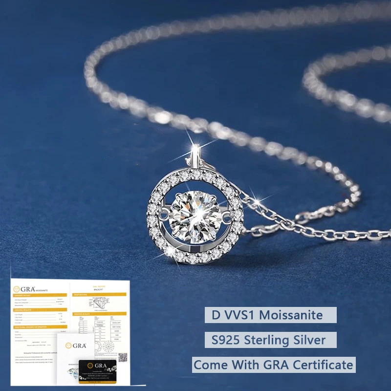 

High-quality S925 Sterling Silver Chain D VVS1 Moissanite Stone 6.5mm Necklace Fine Jewellry For Women Gift