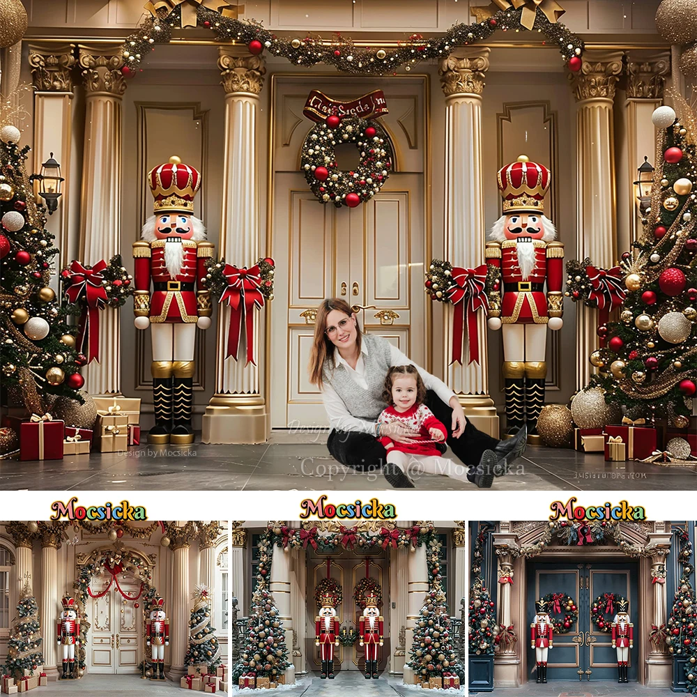 

Christmas Photography Background Golden Palace Door Nutcracker Soldiers Backdrop Decor Xmas Tree Holiday Party Studio Photocall