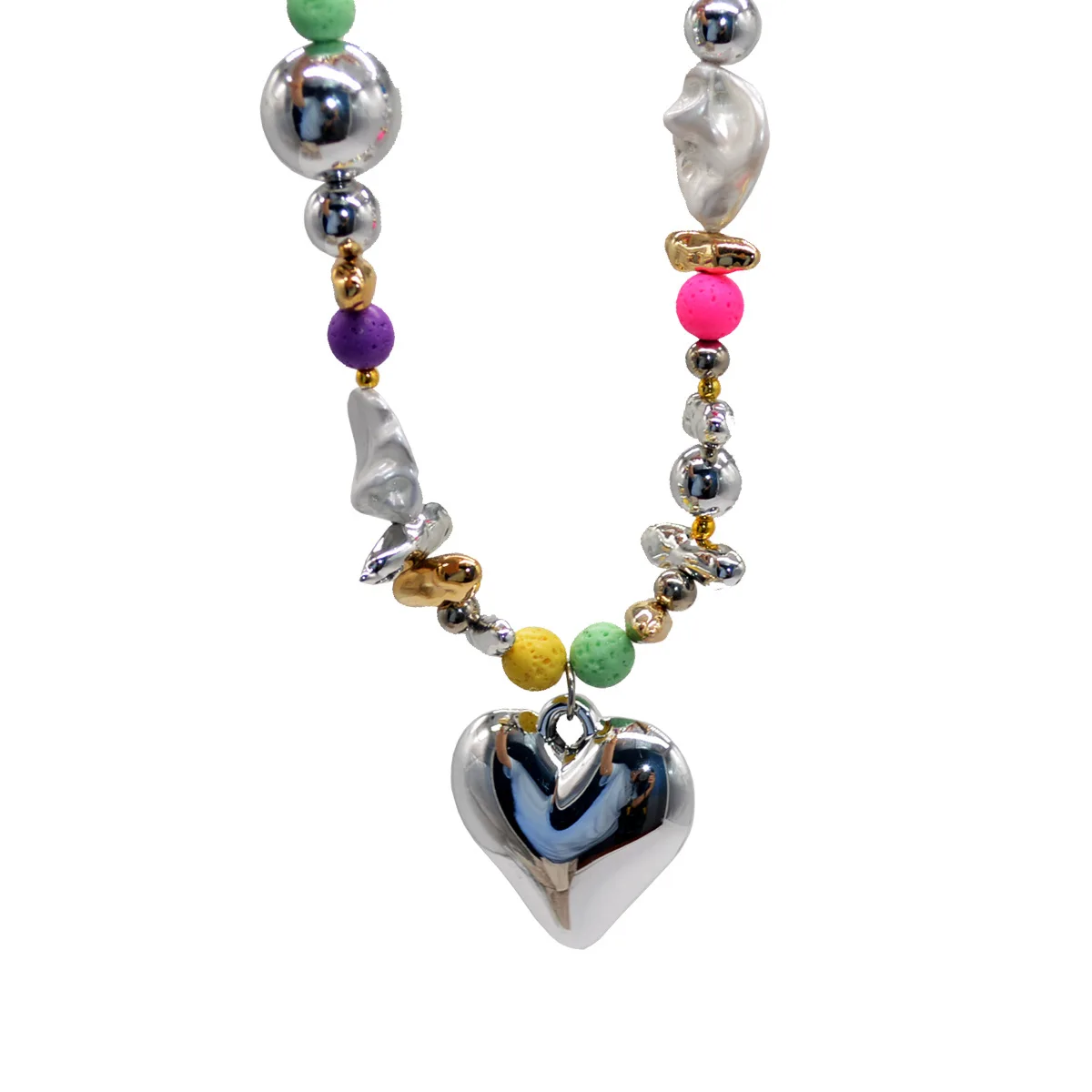 High-grade colorful beaded love pendant necklace light luxury niche clavicle chain