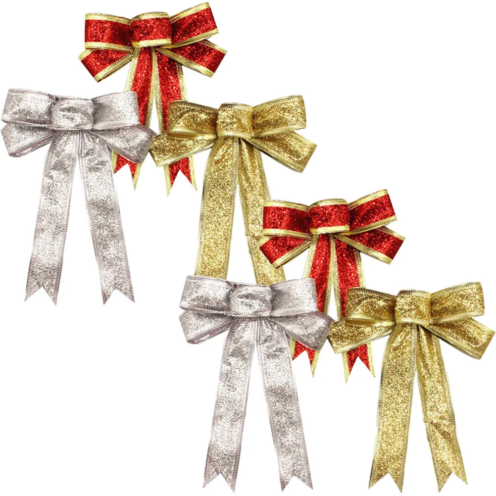 

6 Pcs Bows Christmas Decorations for Trees Wreaths Stair Railings Windows s Xmas Bows With Glitter Powder Festive Season