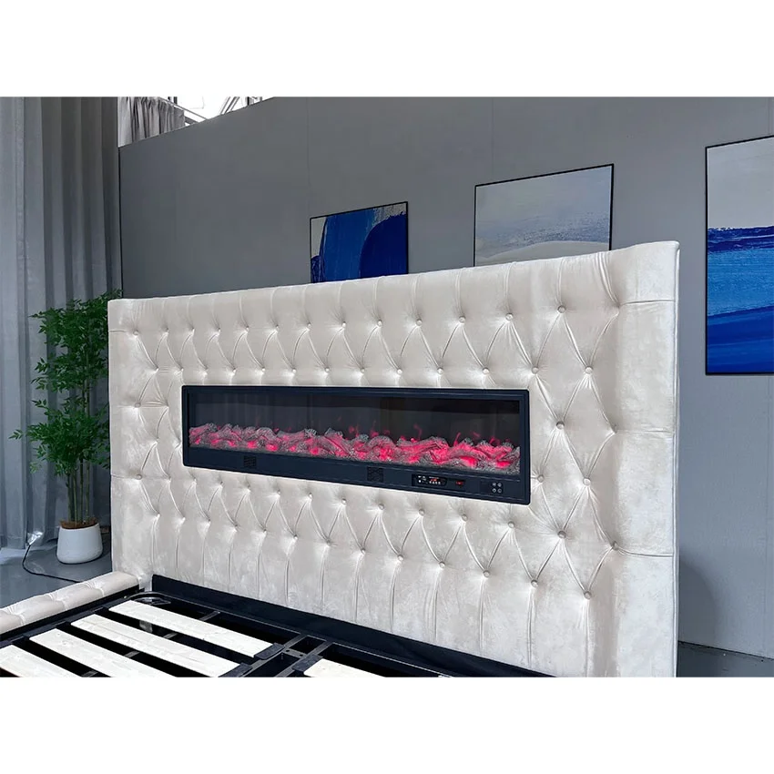 # Modern Tufted Soft Bed Set Storage Bluetooth Audio System Fireplace Lamp-King/Queen Size Adjustable Durable Bedroom Furniture - view 4