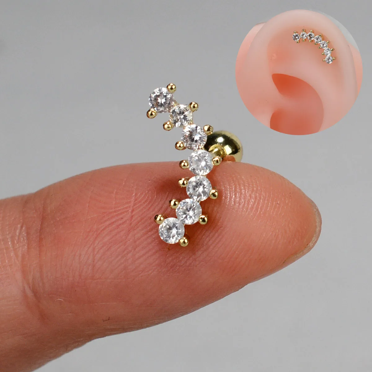 Pendientes de acero inoxidable para mujer, Piercing de hélice Tragus de hoja de flor, Mini cristal CZ, joyería fina de hueso de oreja para niñas, 1PC