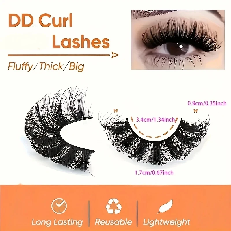 7 paia di soffici ciglia finte ricce 8D, ciglia 3D spesse a strisce sottili da 20 mm, forma unica e aspetto naturale